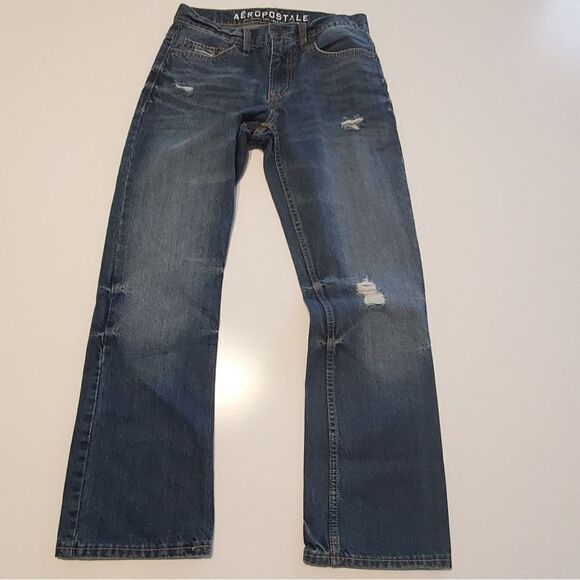 27 28 AERO DRIGGS SLIM FIT BOOT CUT LEG DISTRESSED JEANS - Picture 2 of 5